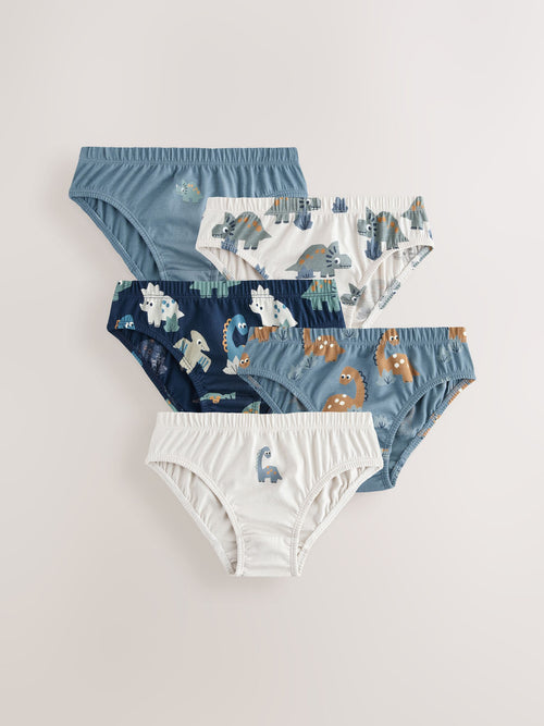 Blue Dinosaur Cotton Printed Briefs 5 Pack (1.5-10yrs)