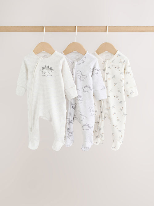 Grey Two Way Zip Baby Sleepsuits 3 Pack (0-2yrs)