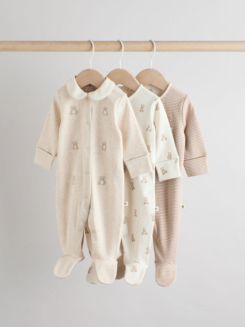 Neutral Collar Baby Sleepsuits 3 Pack (0-2yrs)