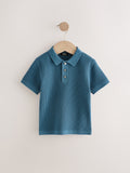 Blue Button Neck Knitted 100% Cotton Polo Shirt (3mths-7yrs)