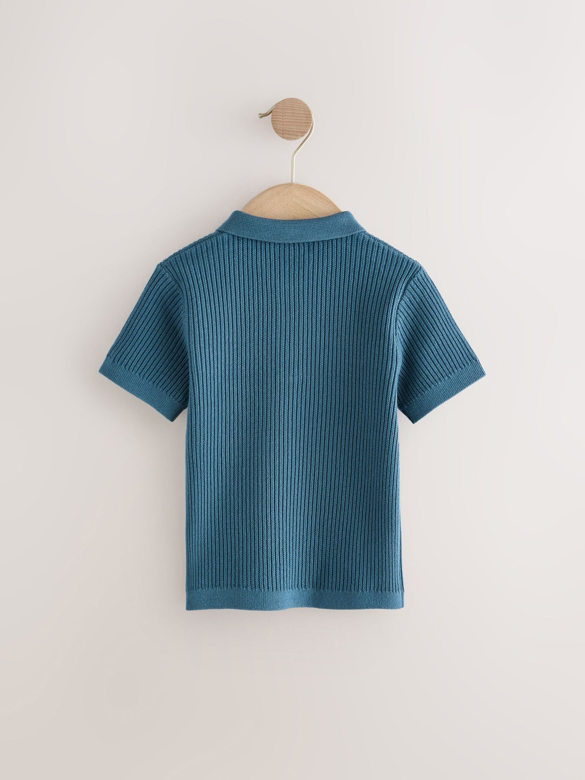 Blue Button Neck Knitted 100% Cotton Polo Shirt (3mths-7yrs)