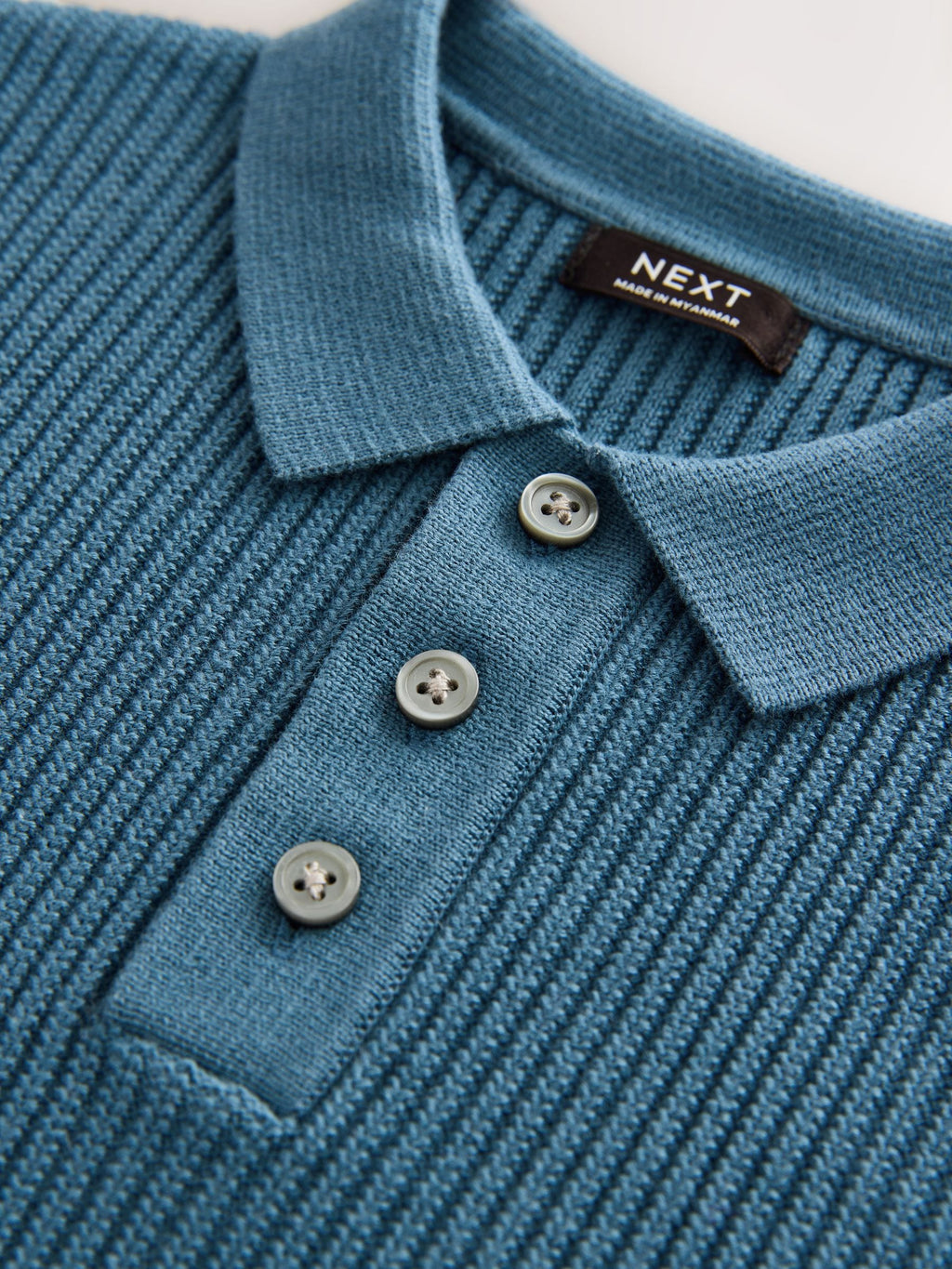 Blue Button Neck Knitted 100% Cotton Polo Shirt (3mths-7yrs)