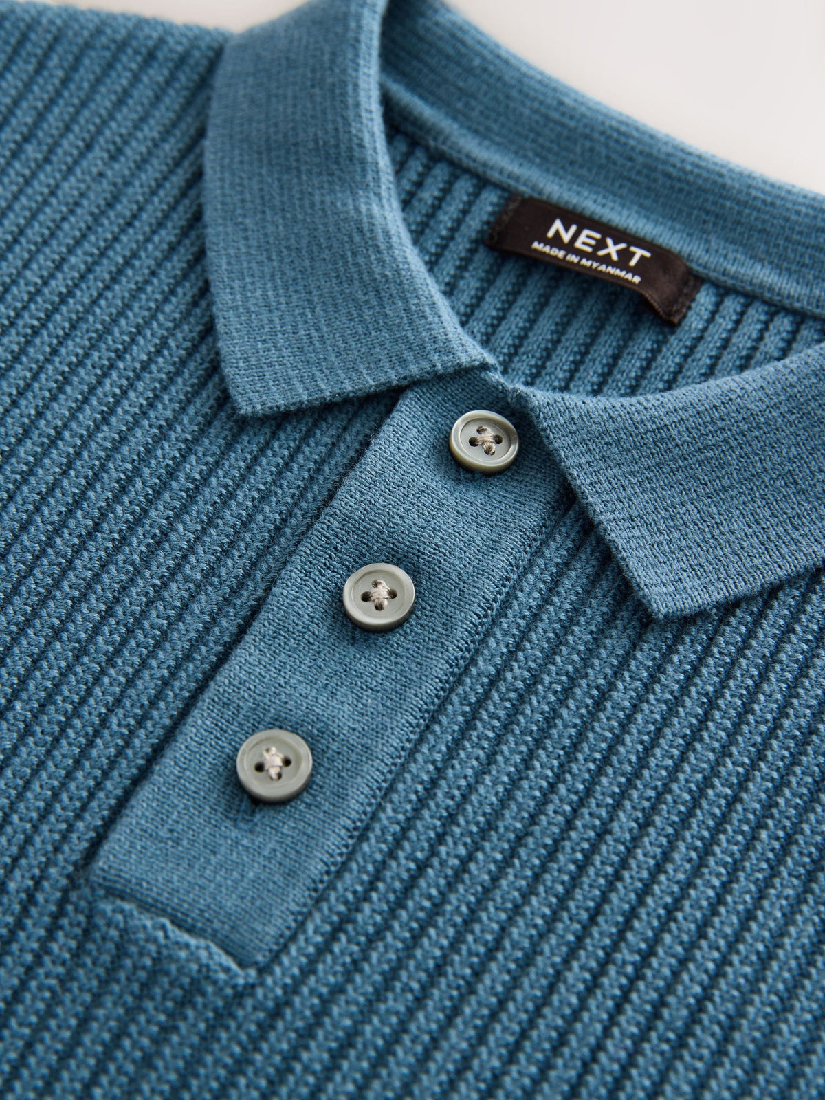 Blue Button Neck Knitted 100% Cotton Polo Shirt (3mths-7yrs)