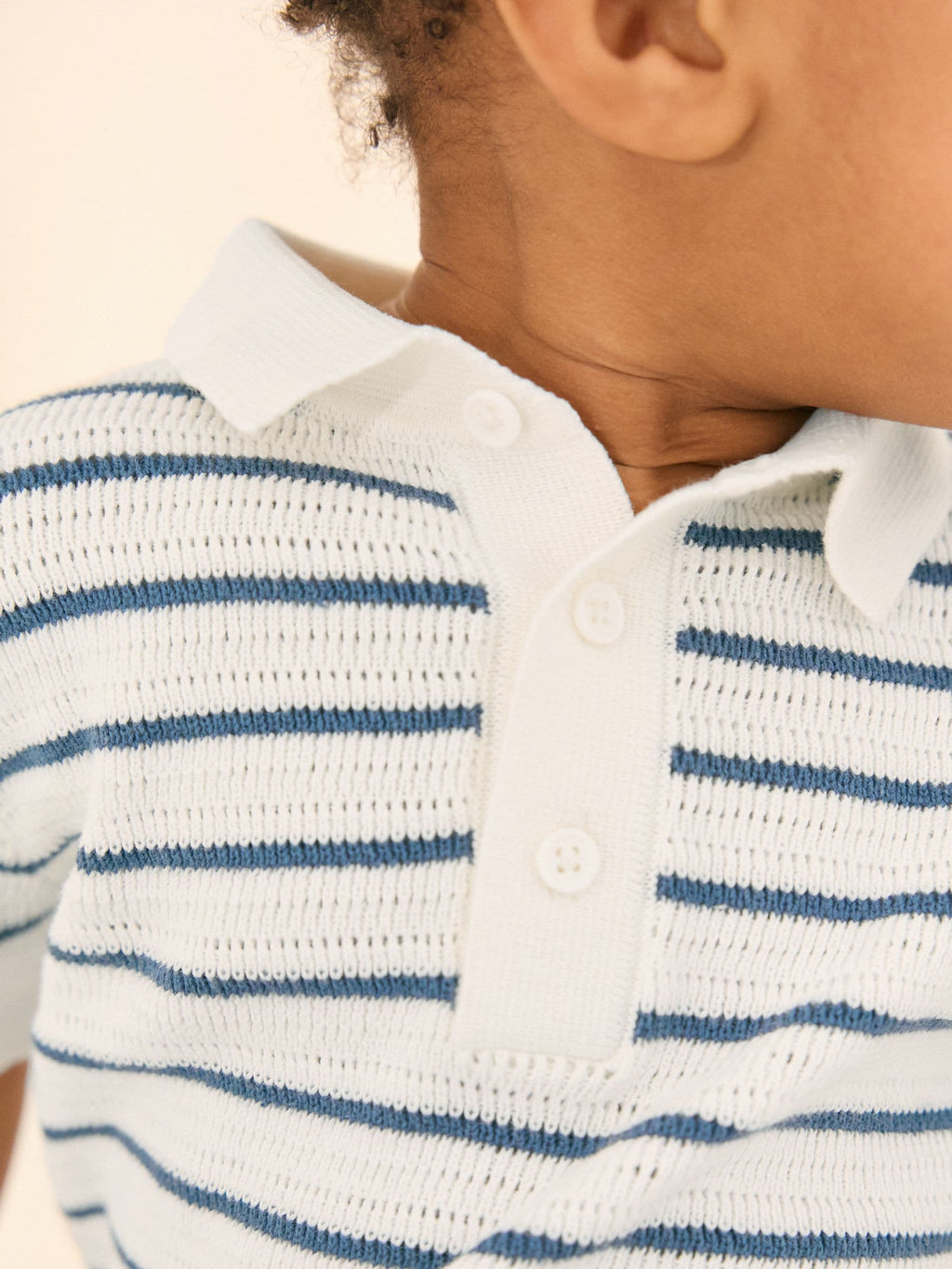 Navy Blue/White Button Neck Knitted 100% Cotton Polo Shirt (3mths-7yrs)