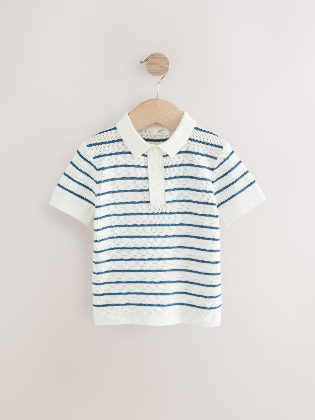 Navy Blue/White Button Neck Knitted 100% Cotton Polo Shirt (3mths-7yrs)