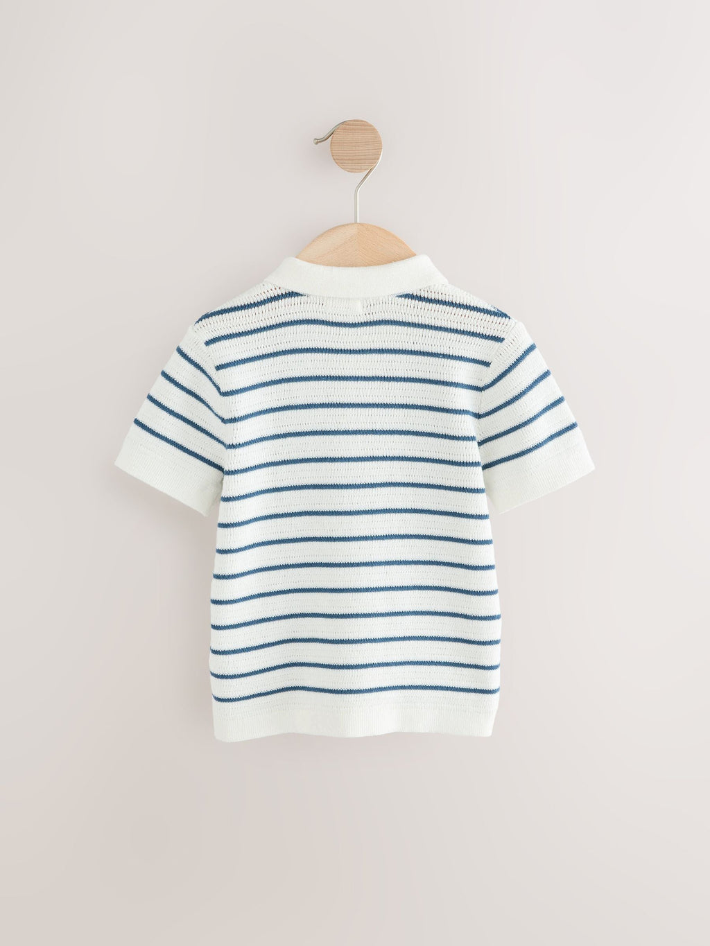 Navy Blue/White Button Neck Knitted 100% Cotton Polo Shirt (3mths-7yrs)