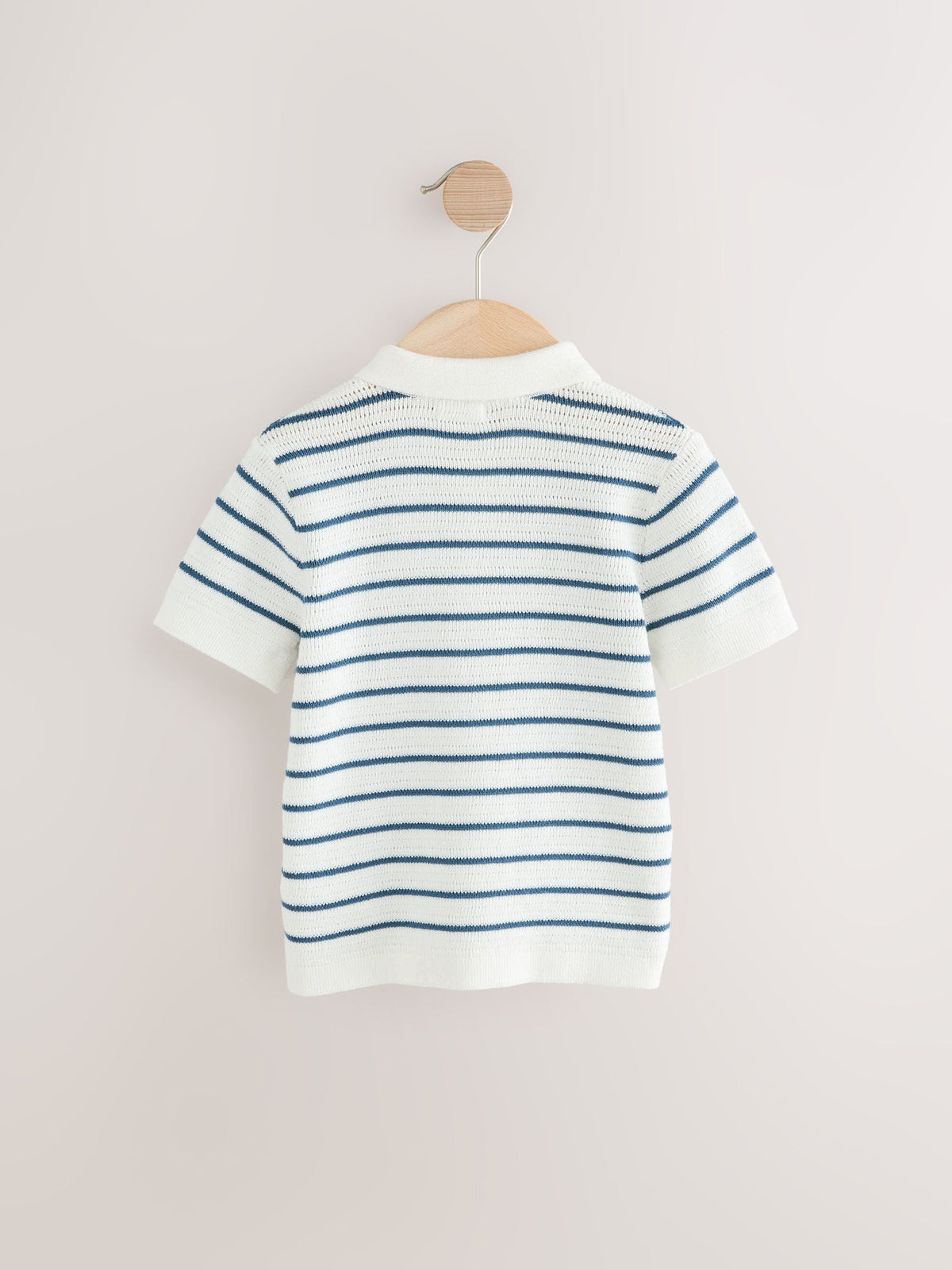 Navy Blue/White Button Neck Knitted 100% Cotton Polo Shirt (3mths-7yrs)