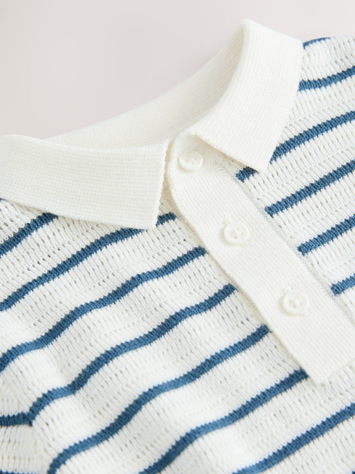 Navy Blue/White Button Neck Knitted 100% Cotton Polo Shirt (3mths-7yrs)