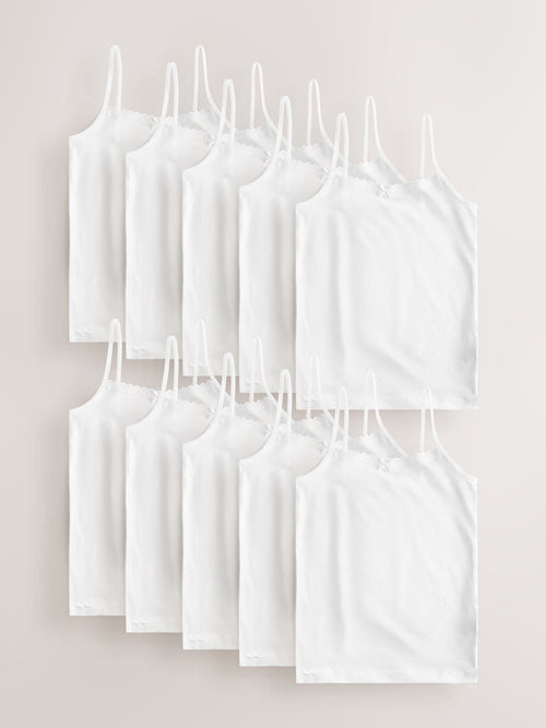 White 10 Pack Elastic Strappy Cami Vests (1.5-16yrs)