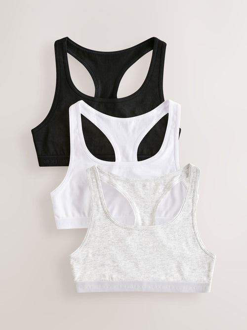 Black/White/Grey Racer Back Crop Tops 3 Pack (5-16yrs)