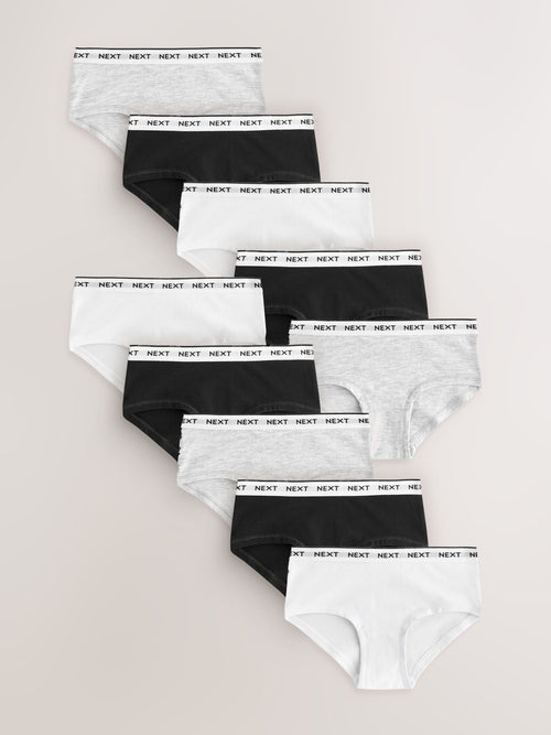 Black/White/Grey Hipster Briefs 10 Pack (2-16yrs)