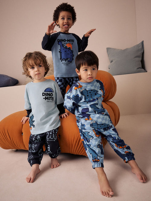 Orange/Navy Dinosaur Oversized Pyjamas 3 Pack (9mths-8yrs)