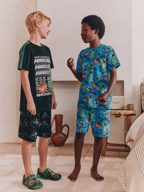Green/Black Minecraft Short Pyjamas 2 Pack (5-14yrs)