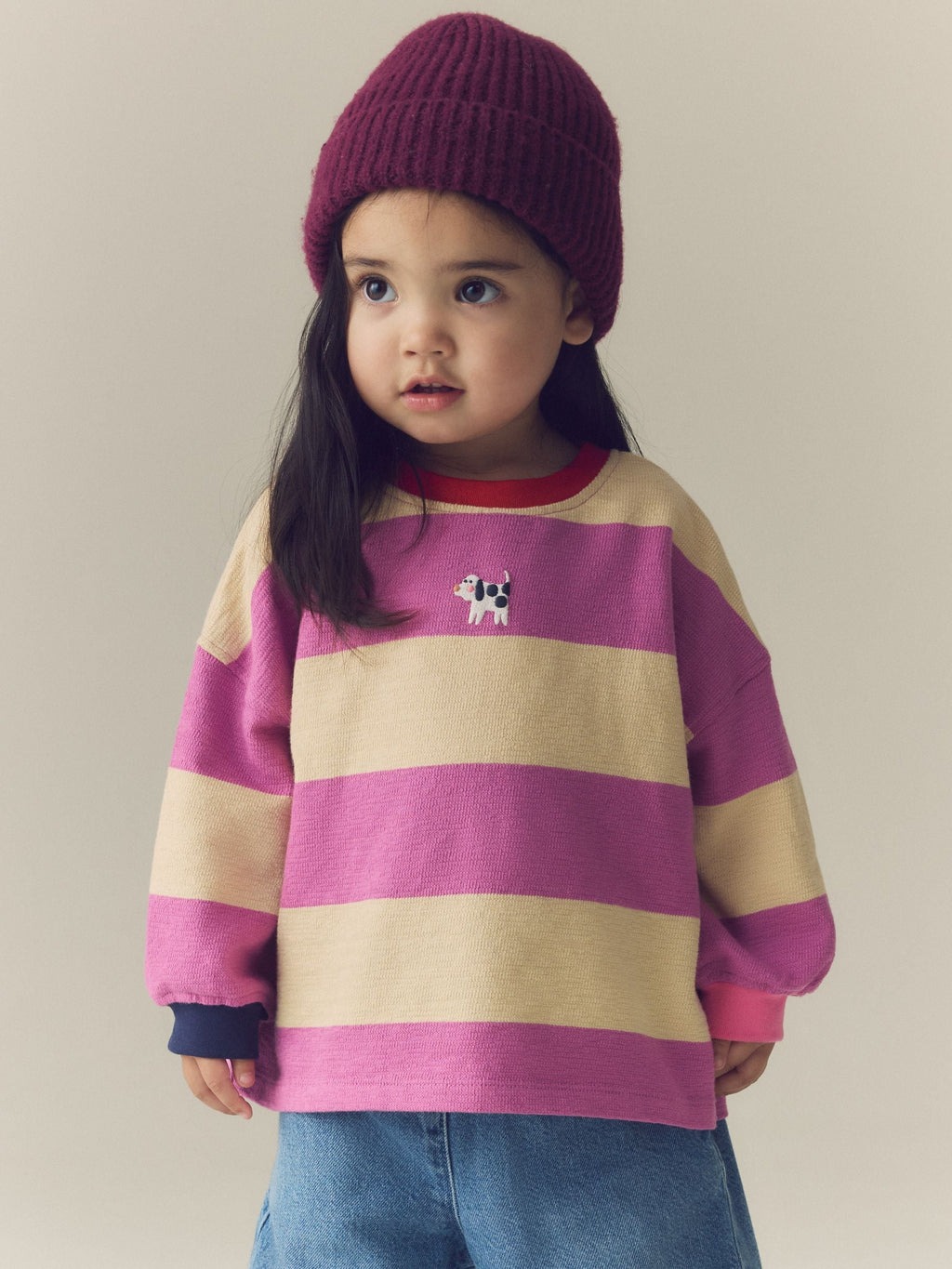 Purple Stripe Long Sleeve Cuffed Top (3mths-7yrs)
