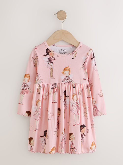 Pink Fairy Bunny Long Sleeve Ribbed Dress (3mths-7yrs)