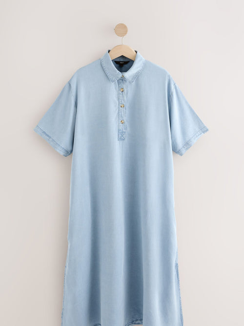 Mid Blue Lightweight TENCEL™ Denim Beach Midi Kaftan Dress