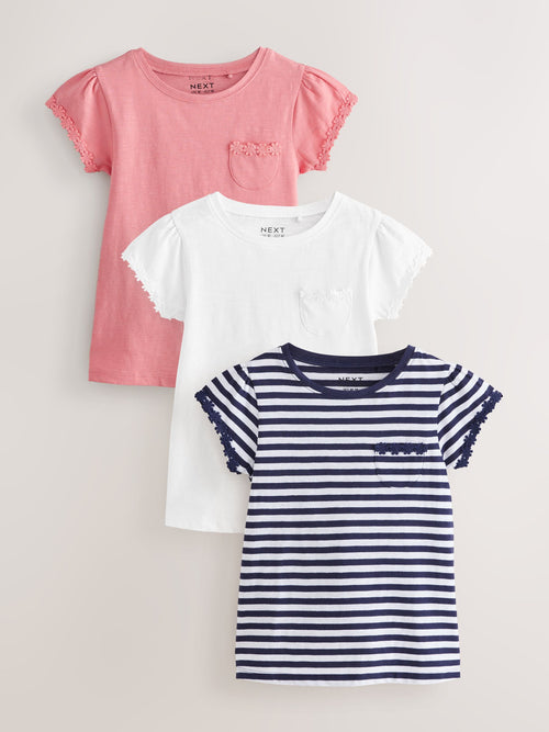 Blue/Pink/White Daisy Trim T-Shirts 3 Pack (12mths-16yrs)