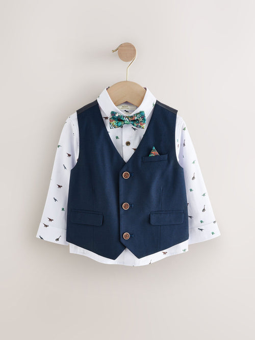 Navy Dino Waistcoat Set With Shirt And Bow Tie (3mths-9yrs)