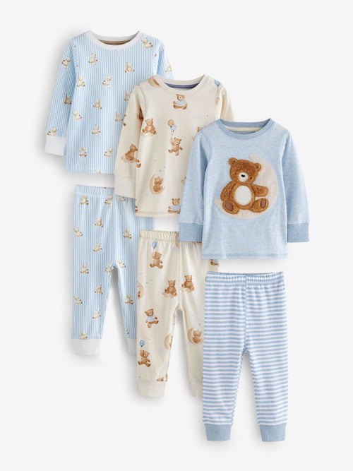 Blue/Ecru Baby Bear Snuggle Pyjamas 3 Pack (9mths-6yrs)
