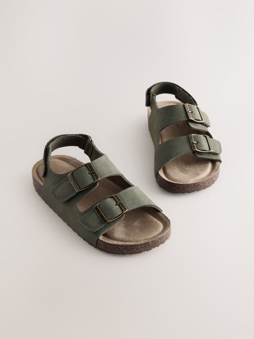 Khaki Green Standard Fit (F) Double Buckle Cushioned Footbed Sandals