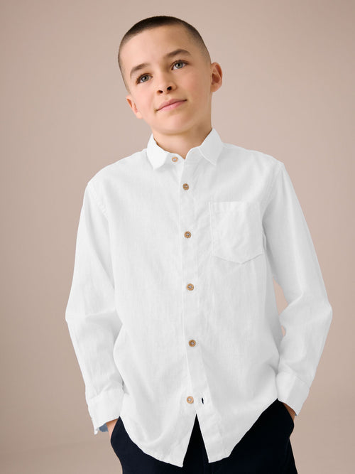 White Long Sleeve Linen Shirt (3-16yrs)