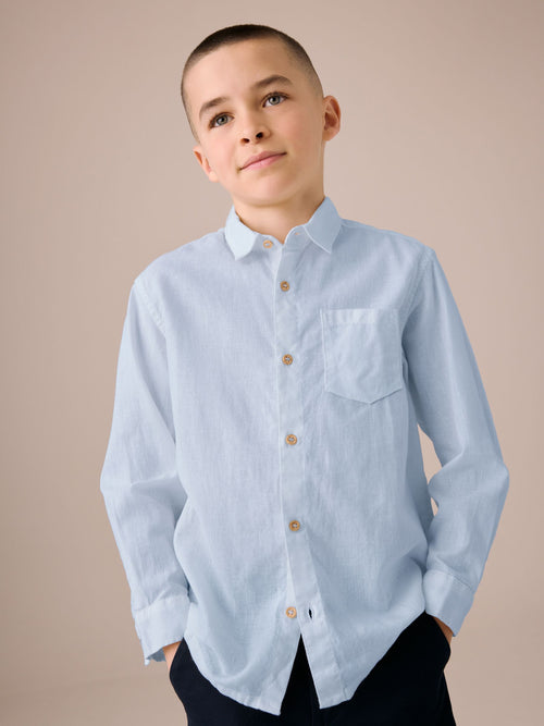 Blue Long Sleeve Linen Shirt (3-16yrs)