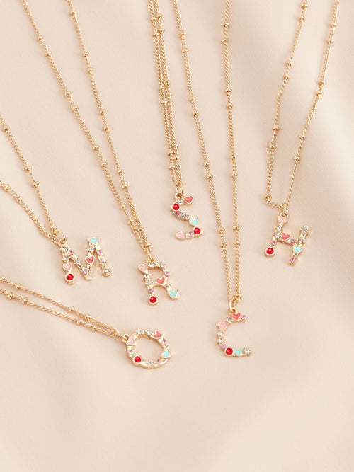 Gold Tone Initial Heart Necklace