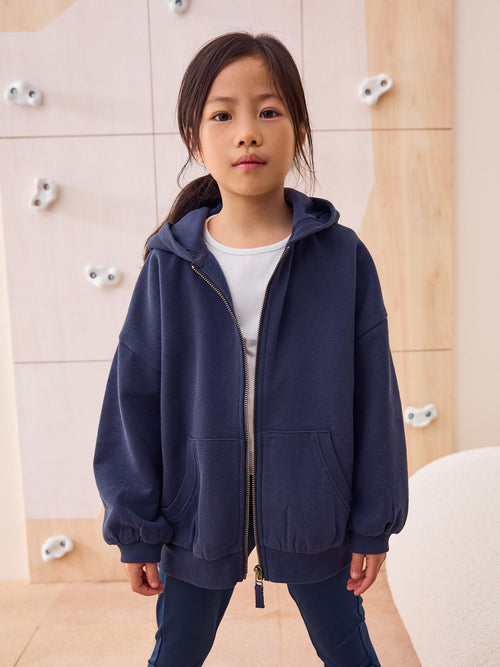 Navy Cotton Rich Zip Up Sports Hoodie (3-16yrs)