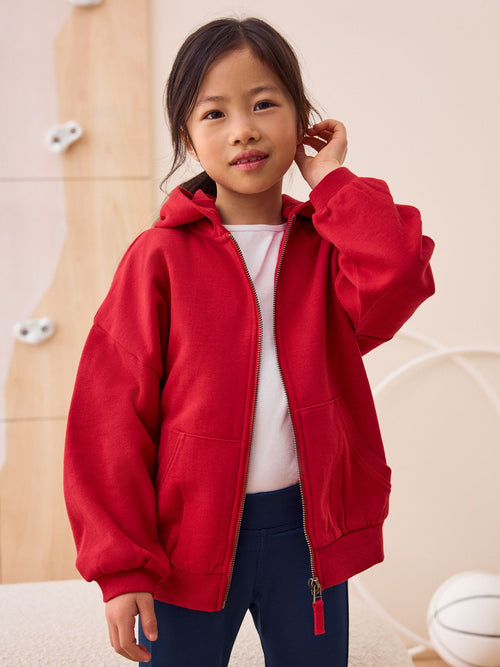 Red Cotton Rich Zip Up Sports Hoodie (3-16yrs)