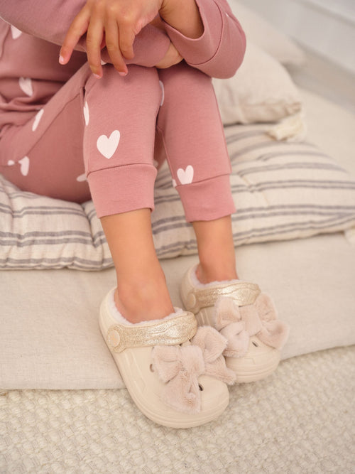 Bone Faux Fur Lined Clog Slippers