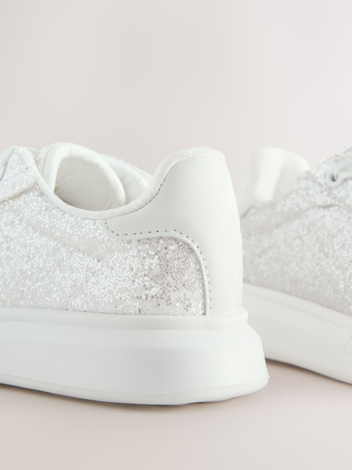 White Glitter Lace Up Trainers
