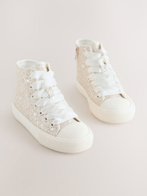 Ivory Glitter Standard Fit (F) Lace Up High Top Trainers