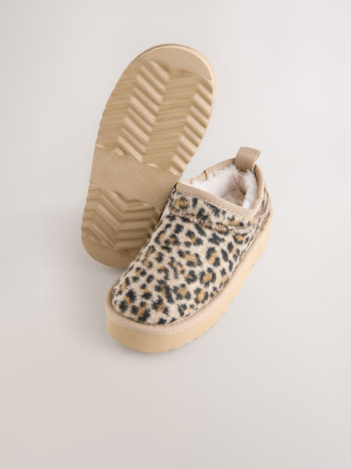 Animal Print Flatform Shoot Fleece Lined Slippers