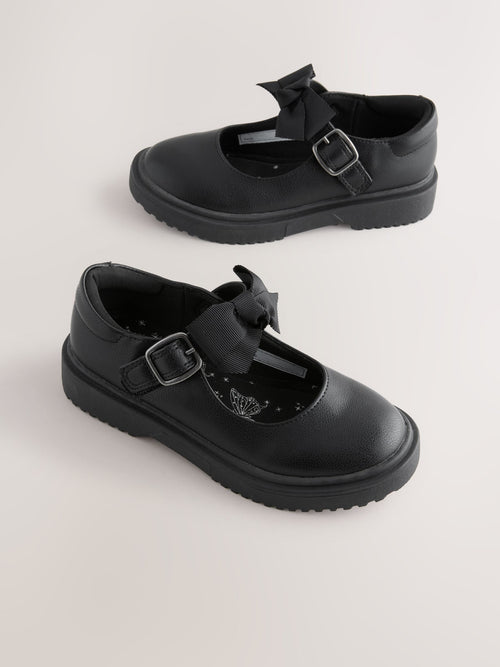 Black Matt Standard Fit (F) Bow Chunky Mary Jane School Shoes