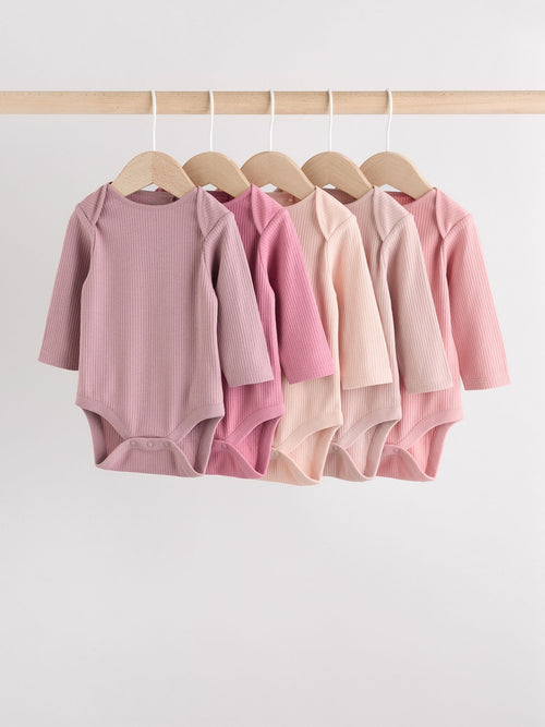 Pink 5 Pack Long Sleeve Baby Bodysuits