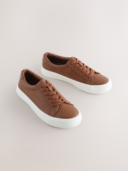 Tan Brown Wide Fit (G) Lace-Up Smart Trainers