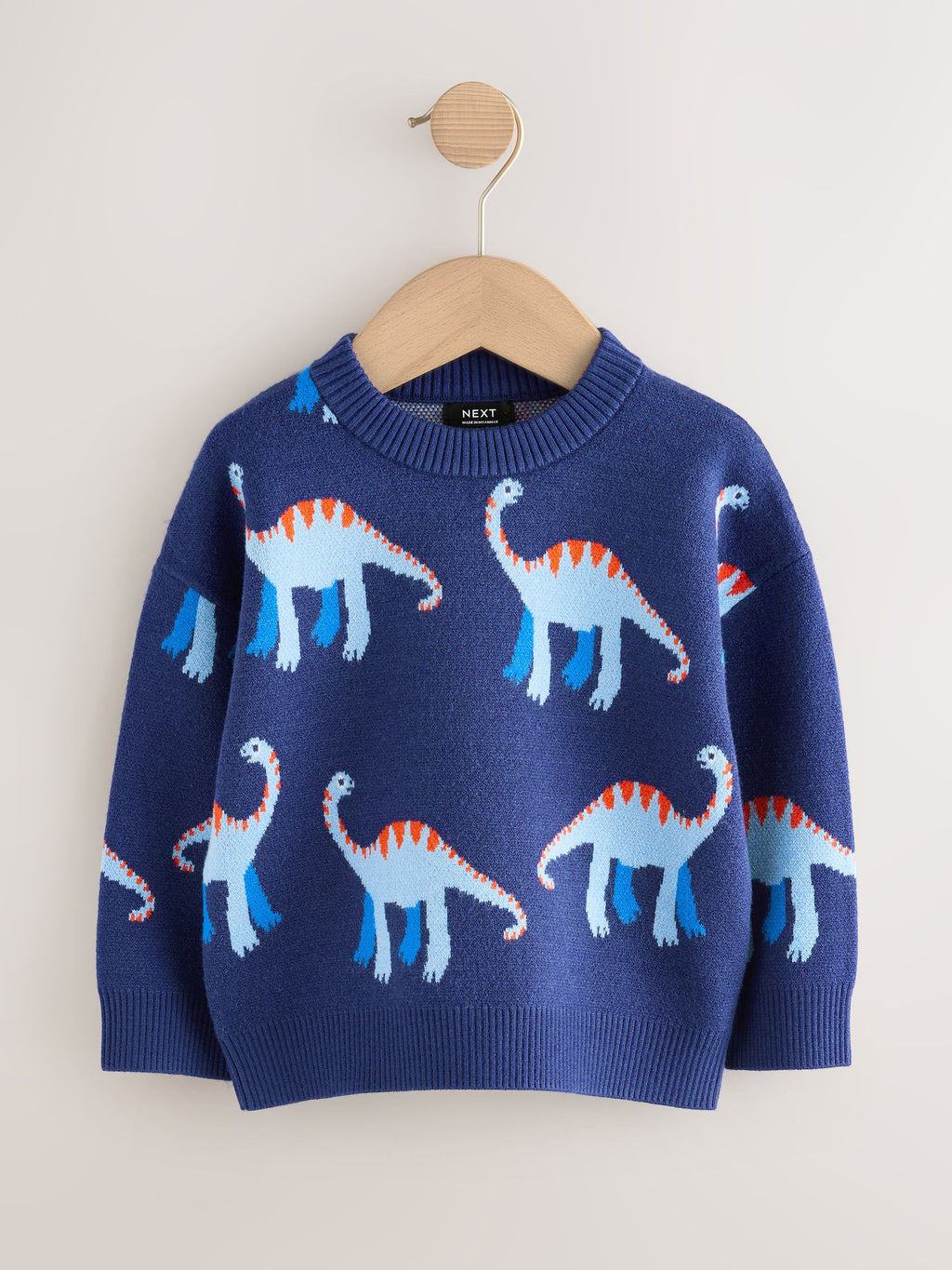 Blue Dinosaur Knitted Crew Neck Jumper (3mths-7yrs)