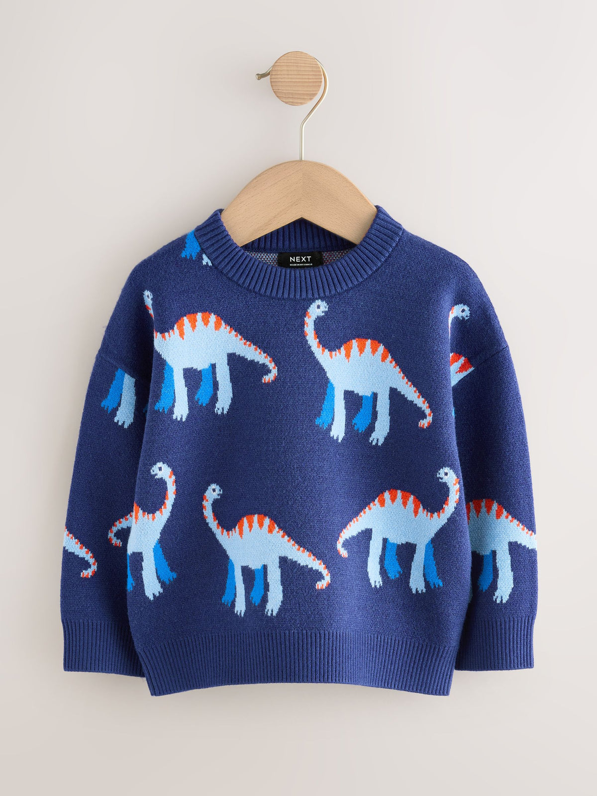 Blue Dinosaur Knitted Crew Neck Jumper (3mths-7yrs)