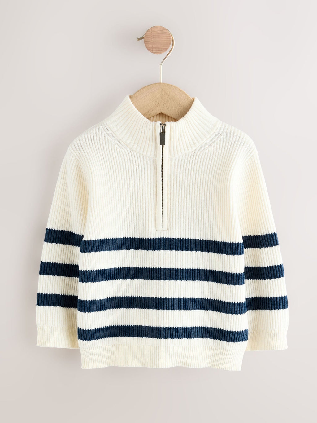 Ecru/Navy Stripe Knitted Quarter Zip Jumper (3mths-7yrs)
