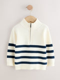 Ecru/Navy Stripe Knitted Quarter Zip Jumper (3mths-7yrs)