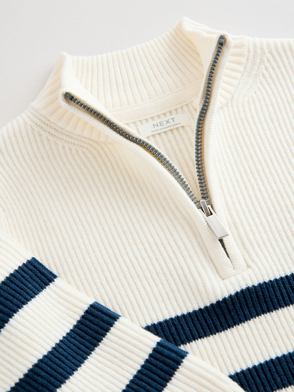 Ecru/Navy Stripe Knitted Quarter Zip Jumper (3mths-7yrs)