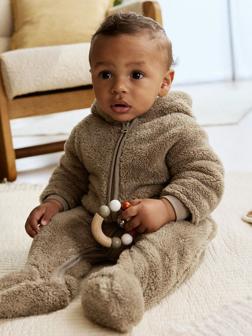 Mink Brown Fleece Baby Pramsuit