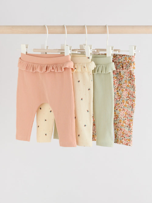 Sage Green/Coral/Ditsy Baby Leggings 4 Pack (0mths-2yrs)