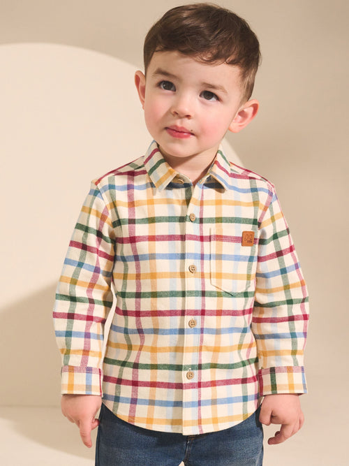Ecru Bright Gingham Check Long Sleeve Brushed Check Shirt (3mths-7yrs)