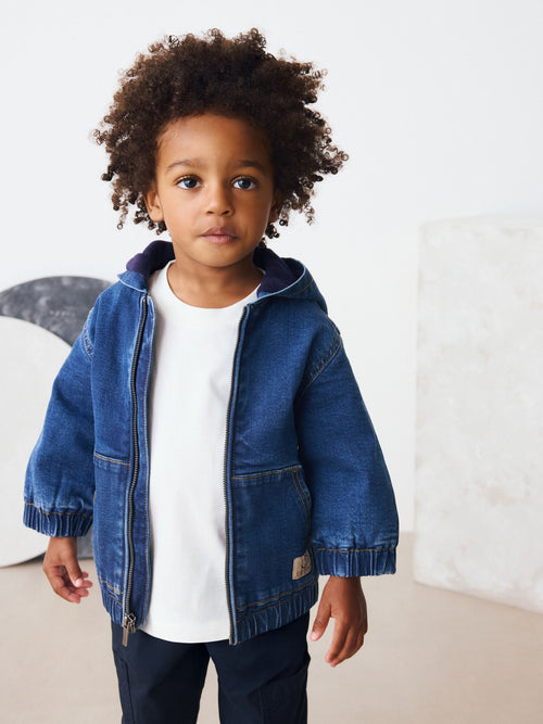 Blue Borg Lined Hooded Zip Through Denim Shacket (3mths-7yrs)