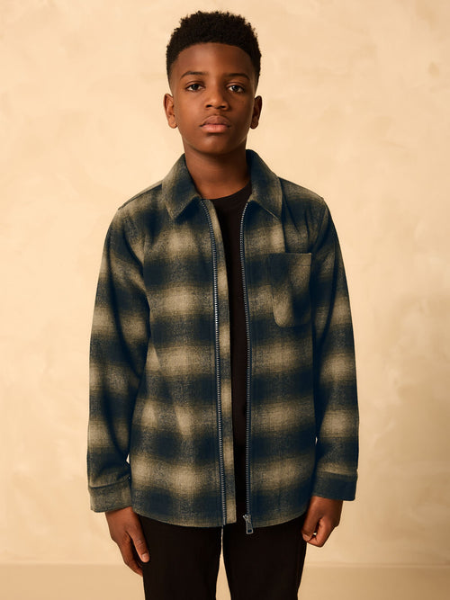 Neutral Check Zip Through Overshirt (3-16yrs)