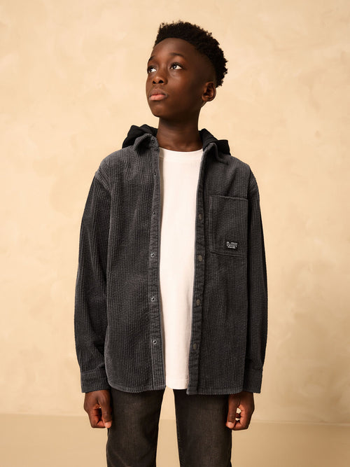 Charcoal Grey Corduroy Hooded Overshirt (3-16yrs)