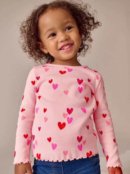 Pink Heart Rib Long Sleeve T-Shirt (3mths-7yrs)