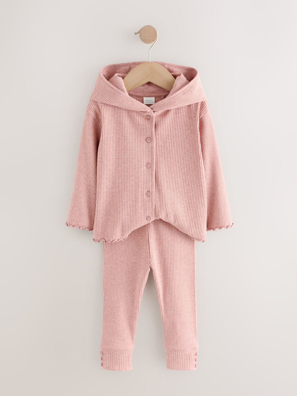 Light Pink Ribbed Hooded Cardigan and Leggings Set (3mths-7yrs)