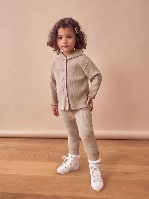 Brown Ribbed Hooded Cardigan and Leggings Set (3mths-7yrs)